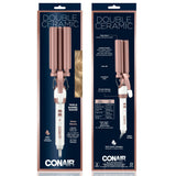 Conair Double Ceramic 3 BCurling Iron, Hair Waver, Create Beachy Wavesarrel Curling Iron, Hair Waver, Create Beachy Waves, Long-Lasting Natural Tight Waves for all Hair Lengths, White / Rose Gold