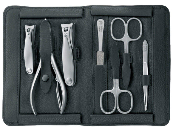 Manicure Set for Men in Black Leather Case