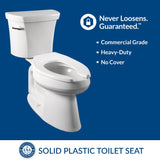 Toilet Seat will Never Loosen & Reduce Call-backs, ELONGATED, Plastic, White