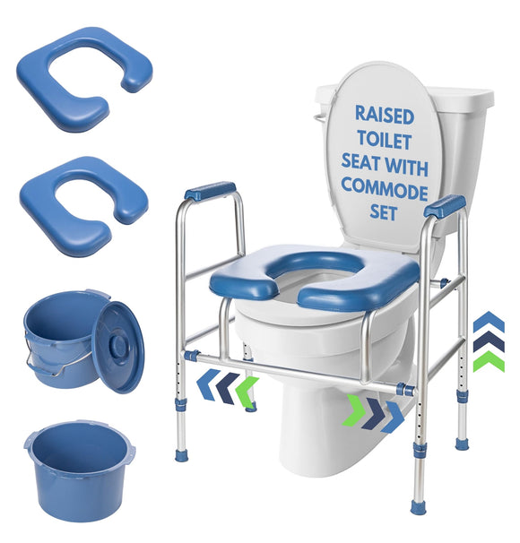 Toilet Seat Risers for Seniors with 2 Padded Seats, Stand Alone Elevated