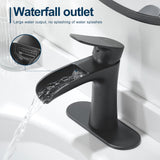 Waterfall Bathroom Faucet, Matte Black Modern Single Handle Bathroom Faucets