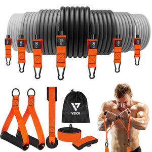 VEICK Resistance Bands for Working Out, Exercise Bands with Handles, Elastic Workout Bands for Men Women, Exercising Bands for Strength Training Equipment at Home Gym VEICK