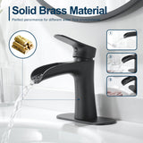 Waterfall Bathroom Faucet, Matte Black Modern Single Handle Bathroom Faucets