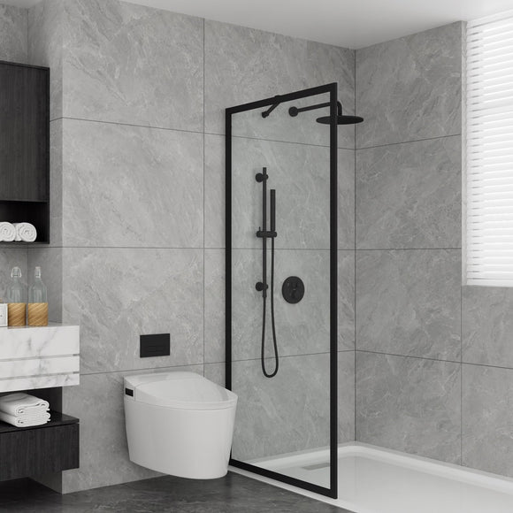 Shower Door Transparent Glass Framed Shower Screen Walk-in Black Finish