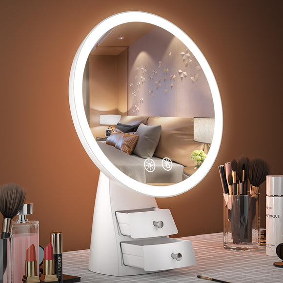 Lighted Makeup Mirror with Small Drawers