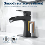 Waterfall Bathroom Faucet, Matte Black Modern Single Handle Bathroom Faucets