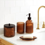 Decent Glass Bathroom Accessories Set with Decorative Pressed