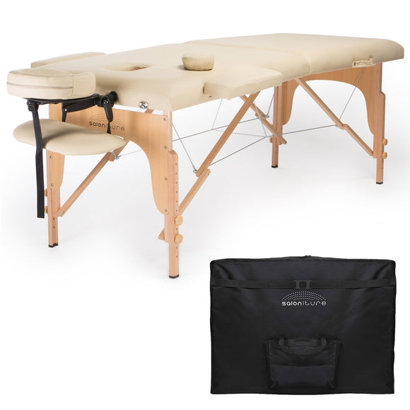 Folding Massage Table with Carrying Case - Cream