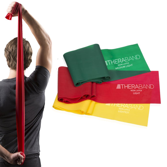 THERABAND Resistance Bands Set, Professional Elastic Band For Upper & Lower Body Exercise, Strength Training without Weights, Physical Therapy, Pilates, Rehab, Yellow & Red & Green, Beginner THERABAND