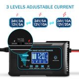 20 Amp Lithium Battery Charger, 12V and 24V Lifepo4,Lead-Acid(AGM/Gel/SLA..) Portable Car Battery Charger, Battery Maintainer,