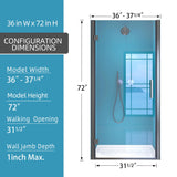 Shower Door Pivot Frameless 36 in. W x 72 in. H Swing Single