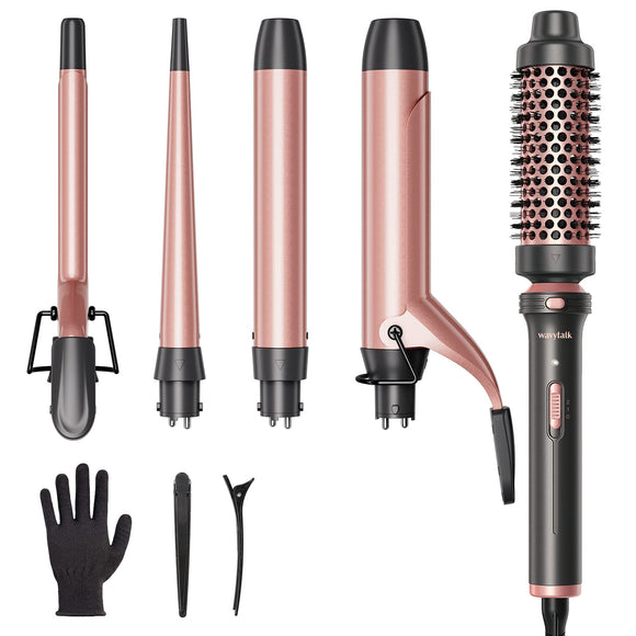 5 in 1 Curling Iron Set with Curling Brush and 4 Interchangeable