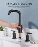 Black Bathroom Faucets 3 Hole, 8 Inch Widespread Matte Black Bathroom Faucet