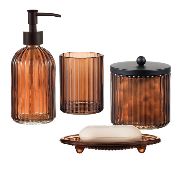 Decent Glass Bathroom Accessories Set with Decorative Pressed