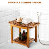 hower Bench Seat with Storage Shelf, Natural Wood Shower Benches