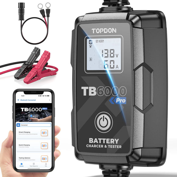 2-in-1 Smart Car Battery Charger and Battery Tester, TOPDON TB6000Pro 6Amp 6V/12V Trickle Charger Maintainer