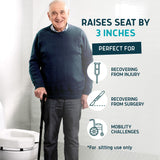 Toilet Seat Riser for Seniors - Adds 3 inches. Universal Fit - Firm Raised Toilet Seat