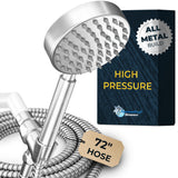 ALL METAL Handheld Shower Head with Hose and Brass Holder - BRUSHED NICKEL