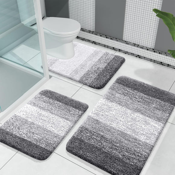 Sets 3 Piece, Soft Absorbent Microfiber Bath Rugs and U-Shaped