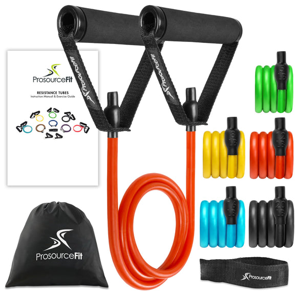 ProsourceFit Tube Resistance Bands Set 2 - 20 LB with Attached Handles, Door Anchor and Exercise Guide Full-Body Exercises and Home Workouts ProsourceFit