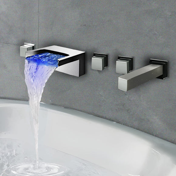 LED Waterfall Spout Bathroom Faucet with Pull-out