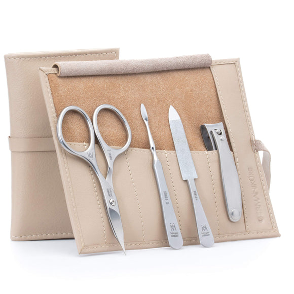 Manicure Set in Beige Leather Case - Made in Solingen