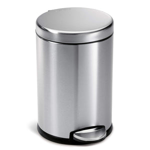 1.2 Gallon Round Bathroom Step Trash Can, Brushed Stainless Steel