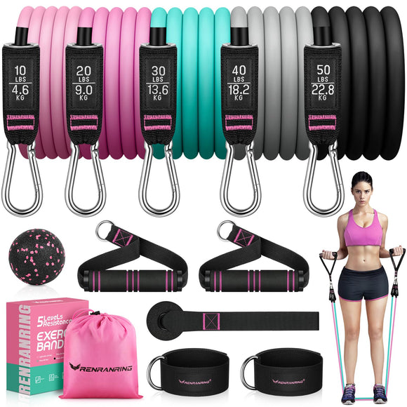 RENRANRING Resistance Bands for Working Out, 150LBS Exercise Bands, Workout Bands, Resistance Bands Set with Handles for Men Women, Legs Ankle Straps for Muscle Training RENRANRING