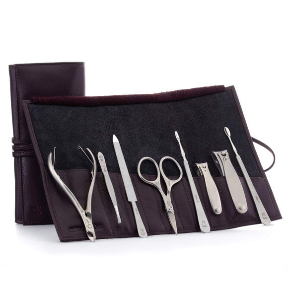 Manicure & Pedicure Set in Dark Purple Leather Case