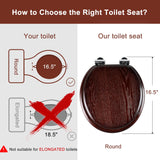 Toilet Seat Round Wood with Slow Close,Easy