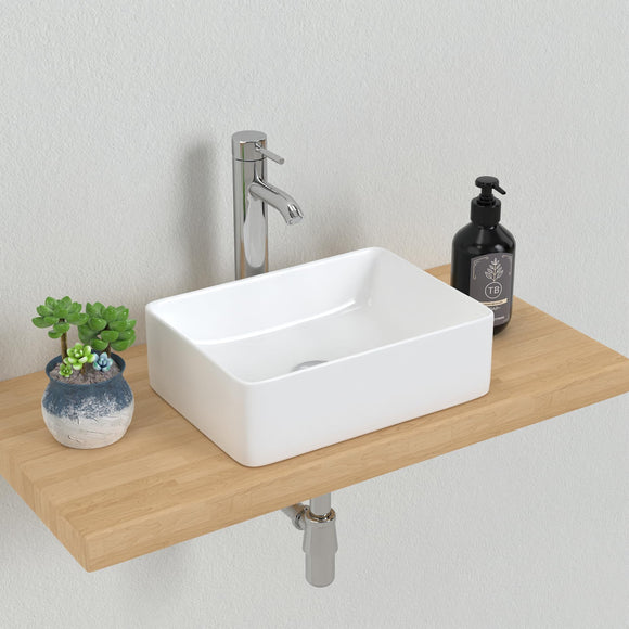 Bathroom Small Vessel Sink Above Counter White Porcelain Ceramic Sink