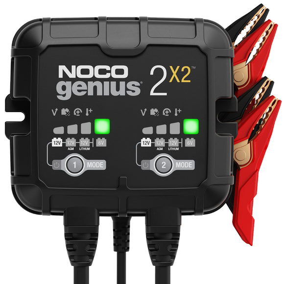 NOCO GENIUS2X2, 2-Bank, 4A (2A/Bank) Smart Car Battery Charger, 6V/12V Automotive Charger, Battery Maintainer