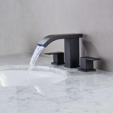 Bathroom Faucet 3 Hole, Black Waterfall Bathroom Faucets, 8 Inch Widespread Modern