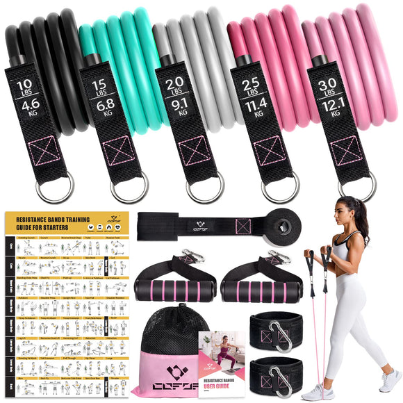 Resistance Bands with Handles for Women, 5 Level Exercise Bands Workout Bands for Physical Therapy, Yoga, Pilates, Door Anchor, Storage Pouch(Colour) COFOF