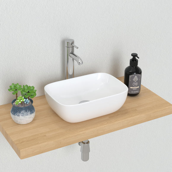 Bathroom Small Vessel Sink Above Counter White Porcelain Ceramic Sink