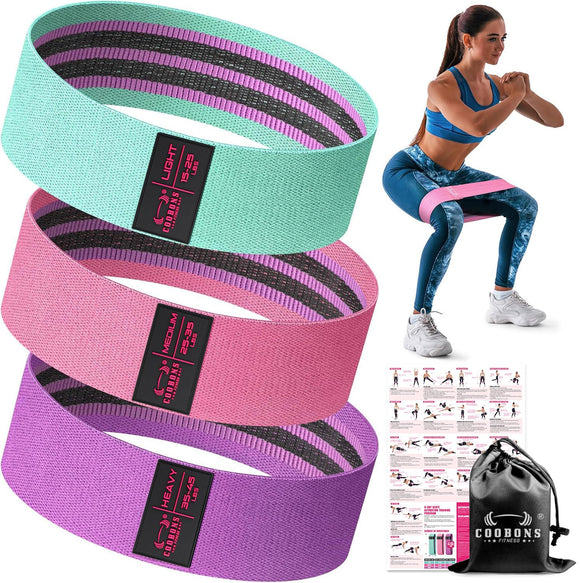 Fabric Resistance Bands for Working Out - Exercise Bands for Women and Men, Booty Bands for Legs and Butt, Yoga, Pilates, Rehab, Fitness and Home Workout COOBONS FITNESS