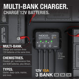 3-Bank, 15A (5A/Bank) Smart Marine Battery Charger, 12V Waterproof Onboard Boat Charger, Battery Maintainer