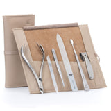 Manicure Set in Beige Leather Case - FINOX Stainless Steel