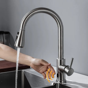 Smart Touchless Kitchen Faucet Brushed Poll Out Infrared Sensor Faucets