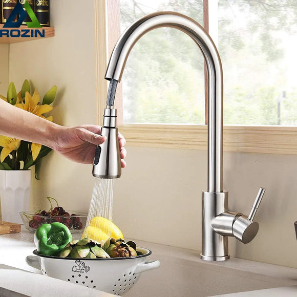 Brushed Nickel Kitchen Faucet Flexible Pull Out Nozzle Kitchen Sink Mixer Tap Stream Sprayer