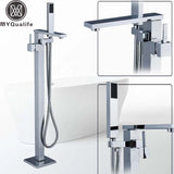 Bright Chrome Bathtub Faucet Floor Mounted Single Handle Bath Shower Set