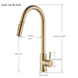 Quyanre Brushed Gold Kitchen Faucet Pull Out Kitchen Sink Water Tap Single