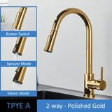 Quyanre Brushed Gold Kitchen Faucet Pull Out Kitchen Sink Water Tap Single