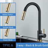 Quyanre Brushed Gold Kitchen Faucet Pull Out Kitchen Sink Water Tap Single