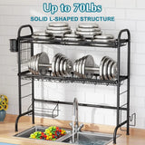 Over The Sink Dish Drying Rack, 2-Tier Steel Large Over The Sink Dish Rack