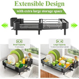 Expandable Dish Rack for Kitchen Counter, Large Dish Drainer, Stainless Steel Drying Dish Rack