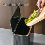 14L Narrow Press Ring Trash Can with Lid Wastebasket for Bathroom