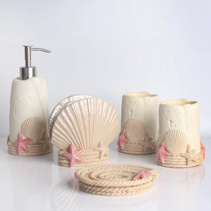 Summer Style Resin Bathroom Accessories 5 Pcs/set Portable Soap Dispenser Beach