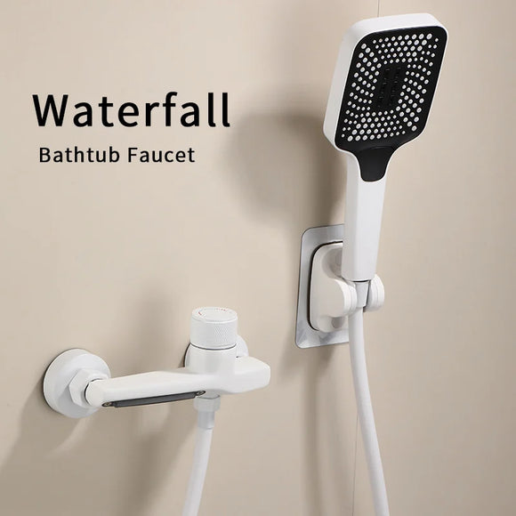 Bathroom Tub Faucet Single Handle Waterfall Spout Mixer Tap with Hand Shower