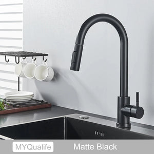 Black Kitchen Faucet Two Function Single Handle Pull Out Mixer Hot